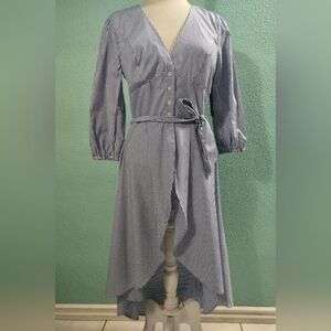 Venus Nwt Sz 8 Striped Button Front Hi Lo Hem Shirt With Waist Tie